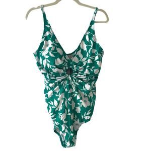 Time and Tru Floral One-Piece Swimsuit | Green White | 1X